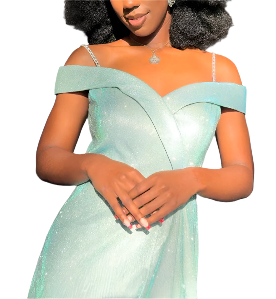 Long Turquoise Blue Sparkly Dress | €10 per day